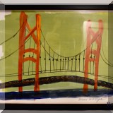 A30.Framed bridge signed Suzanne McLaughlin. 13&rdquo; x 17&rdquo; 